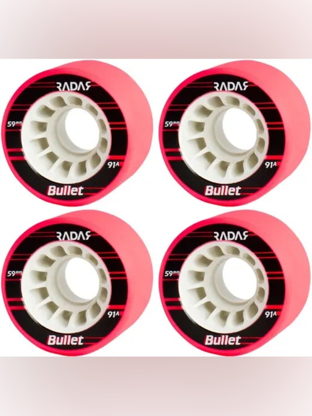 Radar Roller derby skate wheels bullet 91A set of 8 good used condition pink